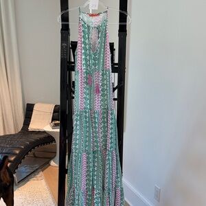 Oliphant Green and Pink Printed Tie-Front Maxi Dress